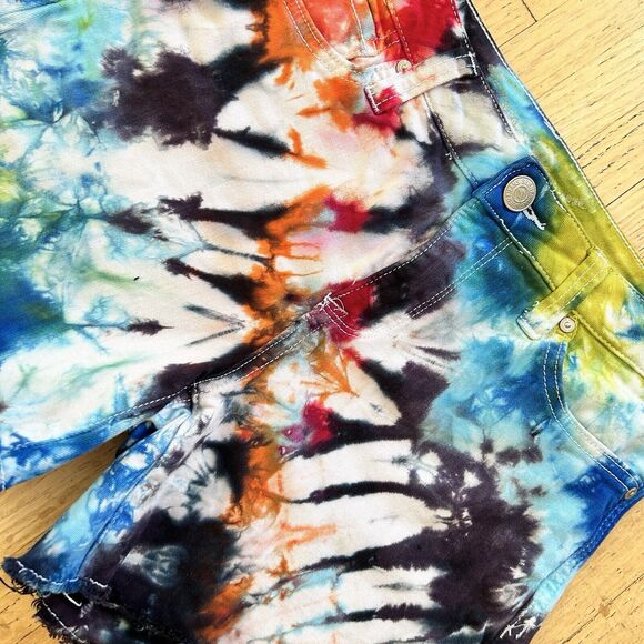 Seven 7 For All Mankind Shorts Tie Dye Denim BOHO Festival size 4 30" - Picture 2 of 6